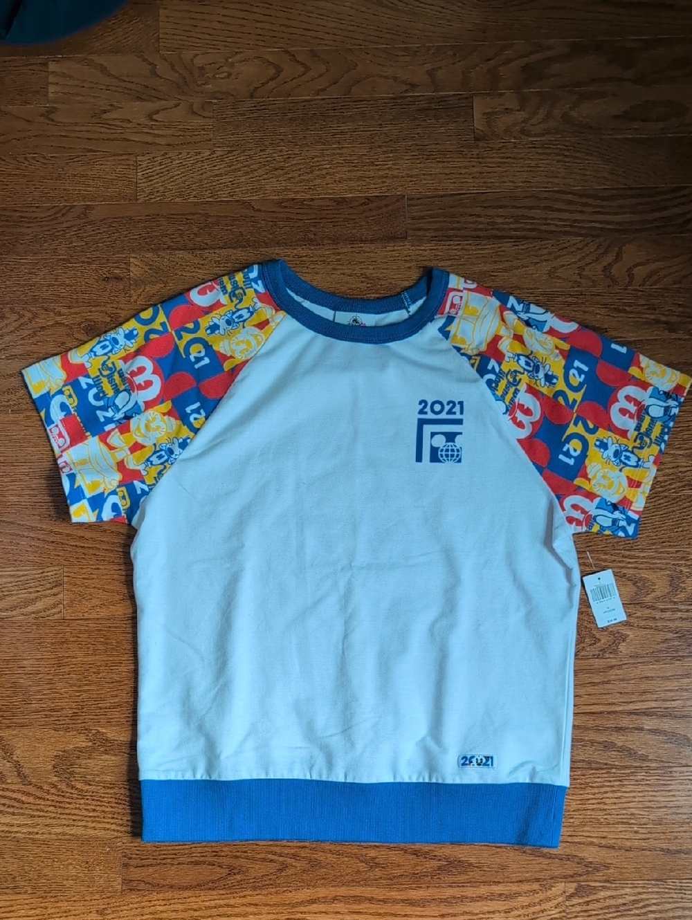 Disney Short Sleeve Raglan Tee - White & Blue with Multi-Color Sleeves